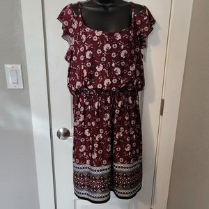 Maurices Burgundy Short Cold Shoulder Floral Dress